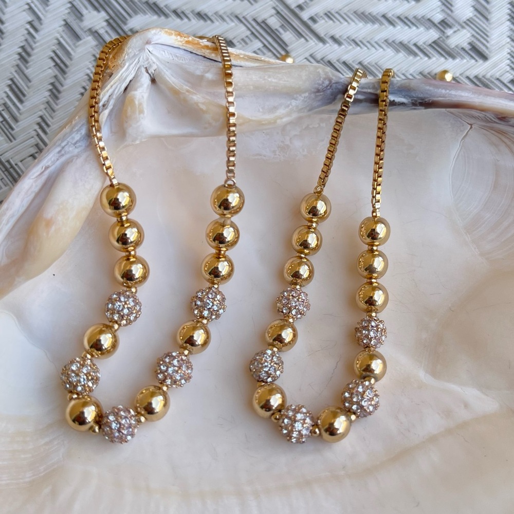 Pavé & Imitation Pearl Slider Bracelet 2 pcs - Picture 2 of 8
